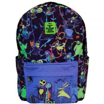 Mochila de nylon Pesadilla Antes de Navidad Disney Loungefly con personajes que brillan en la oscuridad, tamaño 43 cm