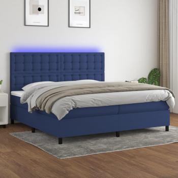 Colchón cama box spring de muelles con luces LED azul 200x200 cm en tela