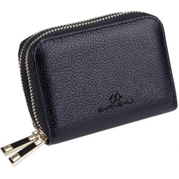 Cartera de Bolsillo Monetero Tarjetero SHANSHUI RFID Cremallera doble Cuero Genuino Espacio para 12 Tarjetas Negro