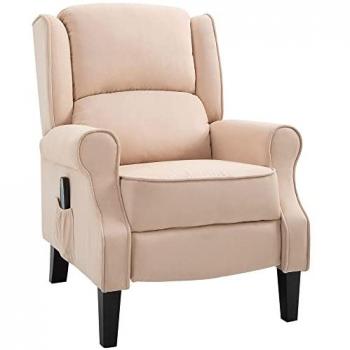 Sillón de Masaje Relax Reclinable con Mando a Distancia, 2 Zonas de Masaje, Bolsillo Lateral y Tapizado en Tejido de Ante 78x83x101 cm