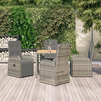Set de Comedor de Jardín 5 Piezas con Cojines de Polyrattan Gris