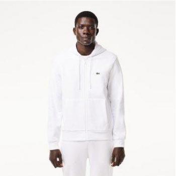 Sudadera Lacoste para hombre en felpa blanca con bolsillo tipo canguro