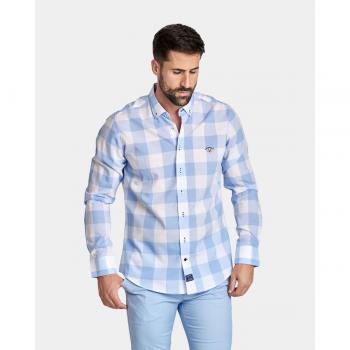 Camisa de hombre de popelín regular a cuadros celeste