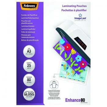 Fellowes Fundas de Plastificar A3, 80 Micras, Brillo, Pack de 25