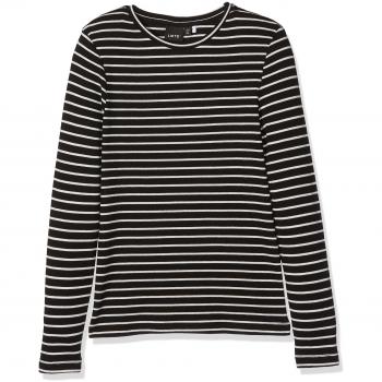 NAME IT Nitoxana Ls Stripe Top F Lmtd, Camisa Manga Larga para Niñas, Negro
