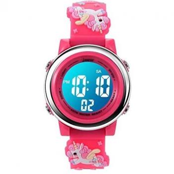 Reloj Digital para Niños Niña, Luz Intermitente LED de 7 Colores Reloj de Pulsera Niña Multifunción, para Niños de 3 a 15 años,Alarma Cronómetro retroiluminación Impermeable