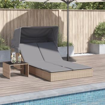 Tumbona doble con capota y cojines de ratán sintético en colores Negro, Marrón, Gris y Beige - Sillas de Exterior ideales para jardín, playa, piscina y terraza
