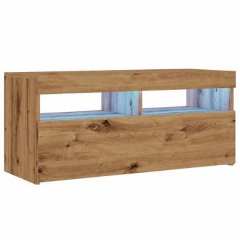 Mueble de TV Luces LED Madera Roble Artisan 90x35x40 cm, Soporte de TV, Mueble Multimedia, Consola de TV, Mueble HiFi