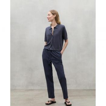 Jersey de Mujer Ecoalf Juniper Marino con Cierre de Botones y Cuello Camisa, Casual, Lino, Manga Corta - Talla XS
