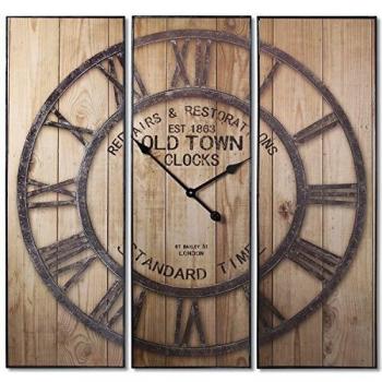 SuskaRegalos-Reloj Pared Hierro/madera En Triptico _conjunto:90x3x30 Cm