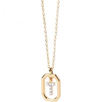 Collar Pdpaola de Plata con Letra T y Circonitas Blancas
