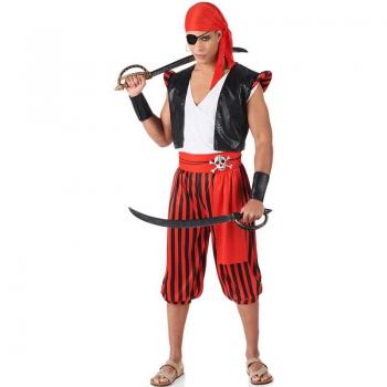 Disfraz de Pirata rojo a rayas para hombre