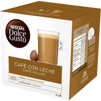 Nescafé Dolce Gusto Café con Leche - Caja de 16 Cápsulas de Café y Leche Selección Robusta para Preparación Rápida