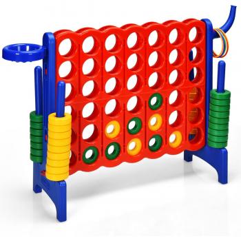Set Conecta 4 Gigante para Niños y Adultos - Juego de Exterior 74 cm con Canasta y Juego de Lanzamiento de Anillos 42 Piezas Azul