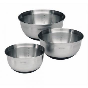 Brabantia 363900 - Juego de 3 Cuencos, 1 l, 1,6 l, 3 l, Acero Mate, Base Color Negro