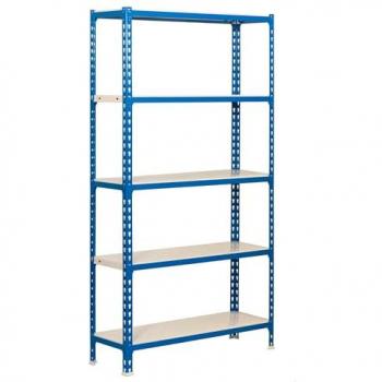 Estantería metálica SimonRack con 5 baldas ajustables, dimensiones de 2000x1100x400 mm, soporta hasta 200 kg de punto de flexión por balda, color azul/blanco, diseño sin torn