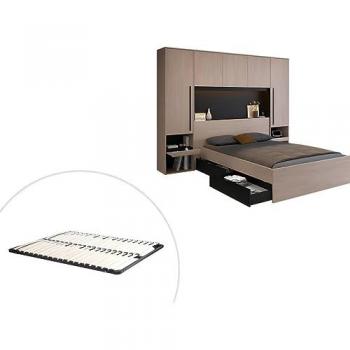 Cama con compartimentos 140 x 190 cm - Con LEDs - Color: natural y negro + Somier - VELONA