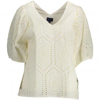 Elegant Organic Cotton V-Neck Tee - Gant, Blouses, Female, Beige, Size: XS