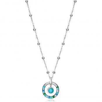 Collar Viceroy Chic de acero con anilla en rayas de esmalte en tonos azules