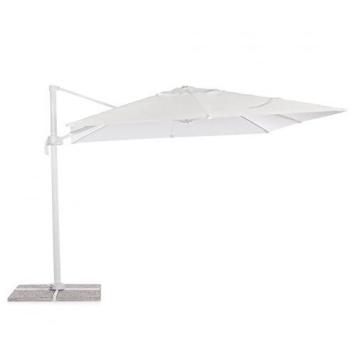 Sombrilla de jardín de aluminio con poste descentralizado 3x3m color blanco para casa y locales