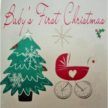White Cotton Cards First Baby's Christmas tarjeta hecha a mano