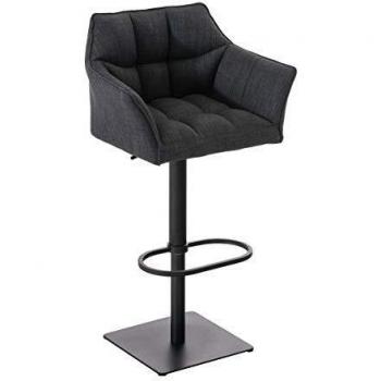 Taburete de bar Damaso en tela gris oscuro, ajustable y giratorio con respaldo y brazos