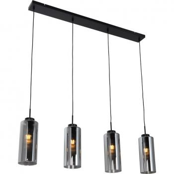 Lámpara colgante Art Déco negra con cristal ahumado 4 luces - Laura, dimensiones 108 x 12 x 160 cm, color negro y vidrio gris