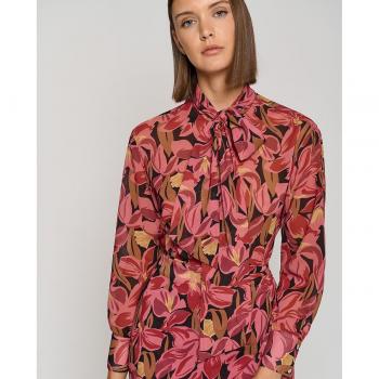 Camisa de mujer manga larga con lazada en crepe Georgette floral grande de Roberto Verino