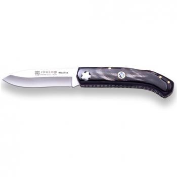 Navaja deportiva Joker Pachón NF99 con mango de asta de búfalo y hoja SANDVICK 12C27 de 8 cm, incluye estuche de lujo - ideal para pesca, caza, camping y senderismo