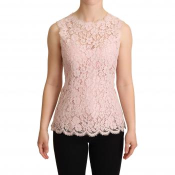 Dolce & Gabbana Pink Floral Lace Sleeveless Tank Blouse Top - IT40|S, Female, Size: XS, Elegant Design