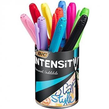 BIC Intensity - Rotuladores Permanentes Punta Cónica Media - Colores Surtidos en Tonos Pastel e Intensos, Bote de 10 unidades
