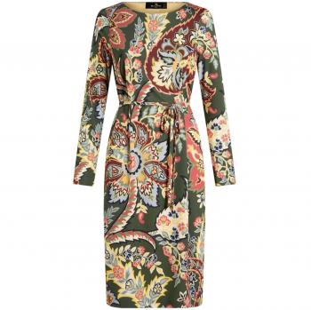 Etro Women's Printed Midi Dress in Green | Size 40 | WRHA016299IA423X0892