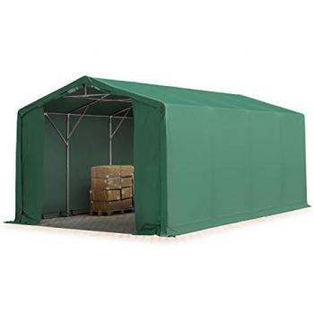 Carpa Industrial 4x8m con Altura Lateral de 3m, Entrada con Cremallera, Lona PVC 850, Impermeable, Verde Oscuro