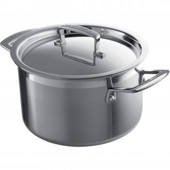 Le Creuset 3-Ply Olla con tapa, diametro 24 cm, Acero inoxidable, Volumen 6 L, Para todo tipo de fuentes de calor incluso inducción, Metálico
