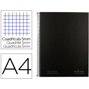 Navigator Cuaderno Espiral A4 Micro Tapa Forrada 120h 80gr Cuadro 5mm 5 Bandas 4 Taladros Color Negro