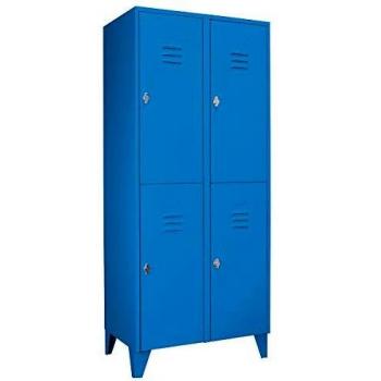 Taquilla de acero Eurokraft Wolf 979372 con patas, 4 compartimentos semi-altos y puertas de pared completa, color azul claro