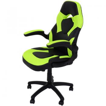Silla de oficina giratoria gaming con reposabrazos regulables en altura y PVC negro-verde