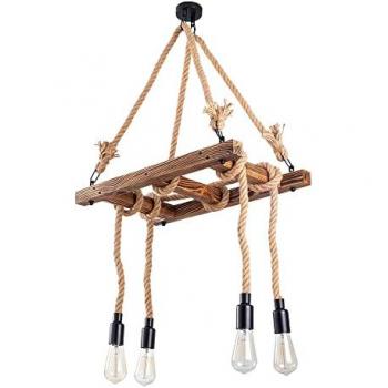 Lámpara de Techo WELLHOME de Madera, Colección Bled, 60x34x10 cm, Casquillo 4 x E27 Max 40W