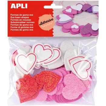 APLI - Bolsa formas EVA adhesiva purpurina formas corazón, 52 uds