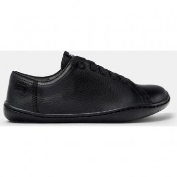 Zapatillas Camper Peu Cami de piel para niños, lisas, con cordones, color negro brillante, talla 28