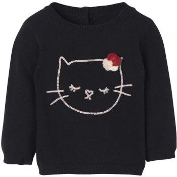 VERTBAUDET Jersey de Punto Tricot Motivo Gato bebé niña Negro Oscuro Liso con Motivos 3-6 Meses, 67CM