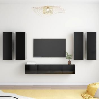 Set de Muebles para TV 6 Piezas de Madera Negra Multicapa