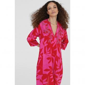Caftán corto con estampado floral en tonos primaverales