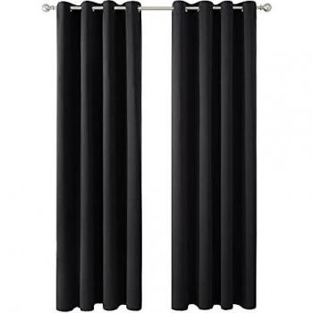 Amazon Brand - Umi Cortinas Opacas Dormitorio Moderno para Ventanas con Ollaos Juego de 2 Piezas 107x242cm Negro