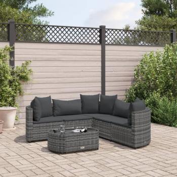 6-Piece Grey Poly Rattan Garden Sofa Set with Cushions