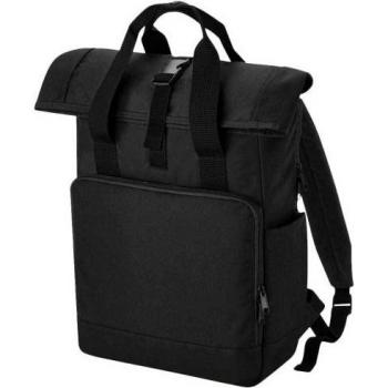 Mochila para laptop reciclada Bagbase Roll Top con doble asa, tamaño único, color negro