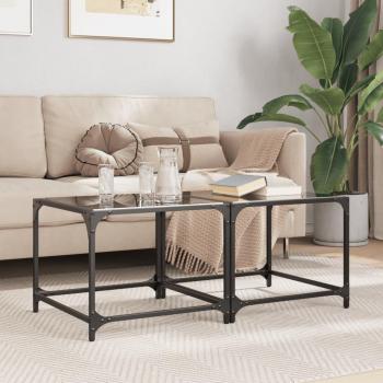 Mesa de centro vidaXL 2 uds vidrio transparente y acero 50x50x40 cm, color Transparente y Negro, ideal para salón o comedor, mesita auxiliar