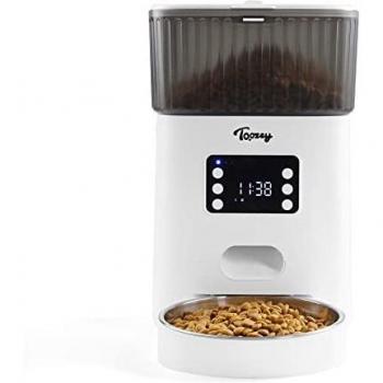 Toozey Digital Comedero Gato Automatico 4L - Antibloqueo - Programable Dispensador para Seca Comida Perros hasta 15 mm - Alimentador Automatico para Perros y Gatos - Grabación de Voz - Batería y Cable