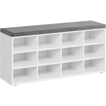 Banco Zapatero con Asiento y Cojín, 12 Compartimientos, Estantes Ajustables, Ideal para Entrada y Sala de Estar