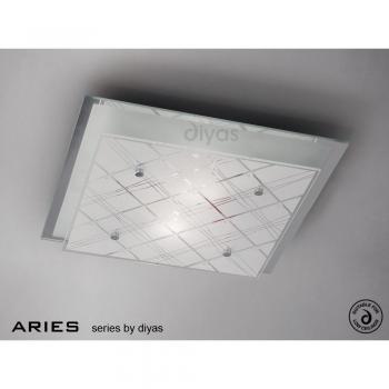 Lámpara de techo cuadrada Aries 2 bombillas cromo pulido/vidrio